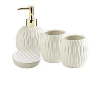Bathroom Accessory Sets 4 Pcs, White Ceramic Bathroom Organizer, Lotion Dispenser, Toothbrush Holder, Toothbrush Cup, Soap Dish, Modern Luxury Housewares Refillable Bathroom Soap Dispenser Set