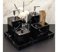 Bathroom Accessory Sets - Marble Design 4/5/6/7 Piece,Soap Dispenser, Toothbrush Holder, Bathroom Tray, Bathroom Tumbler, Vanity Countertop Organizer-black||6 piece set