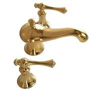 Bathroom All Copper Gold Split Three-Hole Magic Lamp Shape Hot and Cold Basin Faucet, Gold