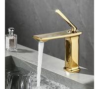 Bathroom All-Copper Waterfall Washbasin Hot and Cold Faucets, Gold