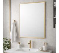 Bathroom Aluminium Metal Modern Gold Mirror 70 x 50cm - Wall Mounted Rectangular Mirror - Portrait or Landscape Hanging - Sl ontemporary Frame