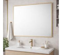 Bathroom Aluminium Metal Modern Gold Mirror 90 x 60cm - Wall Mounted Rectangular Mirror - Portrait or Landscape Hanging - Sl ontemporary Frame