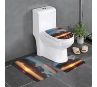 Bathroom Anti-Slip Floor Mat Set of 3 24x16in WHJDPP Bali Sunset Printed Contour, Oval & Rectangular Rugs for Toilet, Vanity & Restrooms