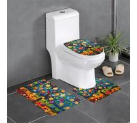 Bathroom Anti-Slip Floor Mat Set of 3 24x16in WHJDPP Bright Fruit Tree Illustration Printed Contour, Oval & Rectangular Rugs for Toilet, Vanity & Restrooms