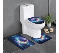 Bathroom Anti-Slip Floor Mat Set of 3 24x16in WHJDPP Bright Planets Printed Contour, Oval & Rectangular Rugs for Toilet, Vanity & Restrooms