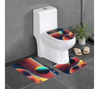 Bathroom Anti-Slip Floor Mat Set of 3 24x16in WHJSHOP Unknown Planet Prints Contour, Oval & Rectangular Rugs for Toilet, Vanity & Restrooms