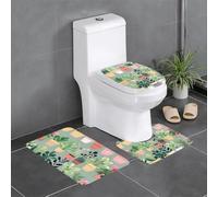 Bathroom Anti-Slip Floor Mat Set of 3 24x16in YYHWHJDE Bonsai Plant Pattern Contour, Oval & Rectangular Rugs for Toilet, Vanity & Restrooms