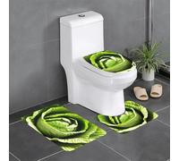 Bathroom Anti-Slip Floor Mat Set of 3 24x16in YYHWHJDE Bright Cabbage Pattern Contour, Oval & Rectangular Rugs for Toilet, Vanity & Restrooms