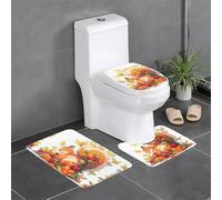 Bathroom Anti-Slip Floor Mat Set of 3 24x16in YYHWHJDE Squirrel Stealing Fruit Pattern Contour, Oval & Rectangular Rugs for Toilet, Vanity & Restrooms