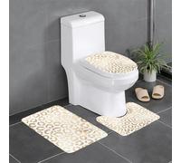 Bathroom Antiskid Elegant Gold White Leopard Cheetah Animal Print Machine Washable Doormats Heavy Duty Floor Mats For Bath Mat+Contour+Toilet Lid Cover 3 Piece Set