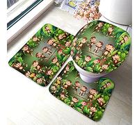 Bathroom Antiskid Monkeys Doing Different Things In The Easy Clean Floor Mats Heavy Duty Bath Mat For Bath Mat+Contour+Toilet Lid Cover 3 Piece Set