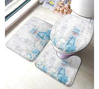 Bathroom Antiskid Snowman Christmas Decorations Snowy Day Blue White Waterproof Bathroom Rugs Easy Clean Bath Mat For Bath Mat+Contour+Toilet Lid Cover 3 Piece Set