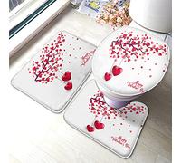 Bathroom Antiskid Tree Paper Leaves Hanging Hearts Happy Saint Day Red Non-Slip Bathroom Rugs Waterproof Floor Mats For Bath Mat+Contour+Toilet Lid Cover 3 Piece Set