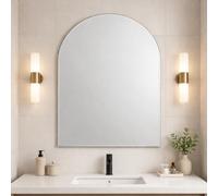Bathroom Arched Frameless Mirror 100 x 70cm - Modern Wall Mounted Arch Mirror - Large Contemporary Vanity Mirror - Polished Edge, Portrait Hanging