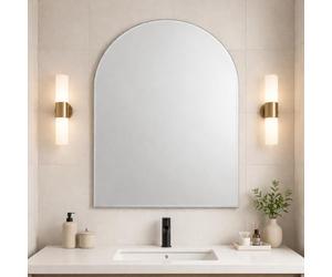Bathroom Arched Frameless Mirror 100 x 70cm - Modern Wall Mounted Arch Mirror - Large Contemporary Vanity Mirror - Polished Edge, Portrait Hanging