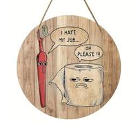 Bathroom art,bathroom wall art,bathroom pictures and wall art,20x20cm Wooden Bathroom Sign with English Dialogue - Funny Wall Decor for Bathroom, Office & Cafe, Stress Relief Gift for Adults