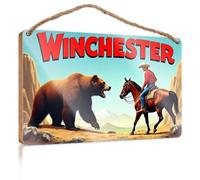 Bathroom Art Funny A Cowboy Confronts A Bear In The Wilderness Wooded Sign Indie Room Decor Door Decorations Hanging Outdoor(15X28CM)