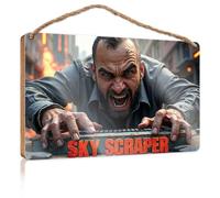 Bathroom Art Funny Angry Man On Skyscraper Edge: 'Sky Scraper' Warning! Wooded Sign Patio Decor Front Porch Signs(15X28CM)