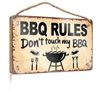Bathroom Art Funny BBQ Rules: Don't Touch My Grill Wooden Sign Pool Decor Office Decor(20X30CM)