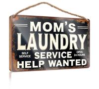 Bathroom Art Funny Mom'S Laundry Service: Open 24 Hours, Help Wanted! Wooden Sign Pool Decor Office Decor(15X28CM)