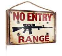 Bathroom Art Funny Restricted Access: No Entry To The Shooting Range Wooded Sign Patio Decor Front Porch Signs(15X28CM)