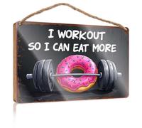 Bathroom Art Funny Workout Motivation: Donut Lifting Barbell Wooded Sign Front Door Decor Box Signs(20X30CM)