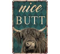 Bathroom Art Wall Decor Nice Butt Highland Cow Tin Sign Decoration Vintage Chic Metal Poster Wall Decor Art Gift Funny for Home Bathroom Bar Cafe Garage Man Cave 12x8 inch