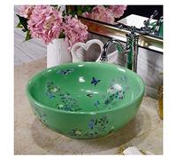 Bathroom Bar Vanity Vessel Sinks Above Counter American Pastoral Style Wash Basin with Hand Painted Flower Birds,Washbasin Cloakroom Lavatory Bowl,
