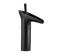 Bathroom Basin Faucet Copper Bathroom Basin Taps, Retro Hot and Cold Basin Over Counter Basin Waterfall Faucet, Brass Tall Bathroom Tap Faucet, Single Hole Lever(Black,Short)