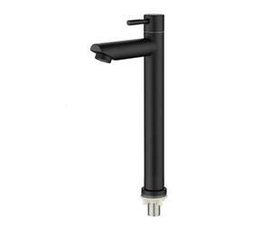 Bathroom Basin Faucet Matte Black Modern 304 Stainless Steel Waterfall Tall Sink Lavatory Vessel Tap Single Lever Cold Water Tap