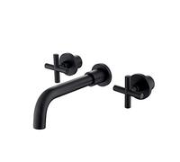 Bathroom Basin Faucet Sink Mixer Tap Double Cross Handle Wall Mount Brass Faucet, Wall Mounted Bathroom Bathtub Basin Mixer Tap Spout, Multiple Colors to Choose from,A