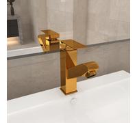 vidaXL Bathroom Basin Faucet with Pull-out Function Gold Sink Washbasin Tap