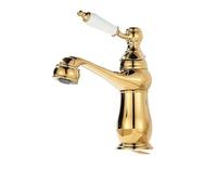 Bathroom Basin Faucets Gold Mixer Tap Ceramic Decoration Plating Chrome Single Handle Hot and Cold Deck Mounted(Gold1)