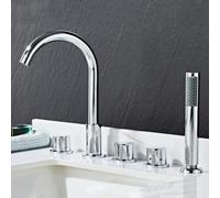 Bathroom Basin Mixer Tap 5 Hole Bath Tap Set Chrome Bath Tub Mixer Tap with Shower 360 Tap Swivel Head Bathroom Sink Mixer Tap Double Lever-B LWX