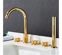 Bathroom Basin Mixer Tap 5 Hole Bath Tap Set Chrome Bath Tub Mixer Tap with Shower 360 Tap Swivel Head Bathroom Sink Mixer Tap Double Lever-B LWX