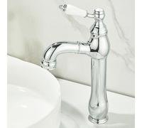 Bathroom Basin Mixer Tap Bathroom Taps Vintage with Pull Out Spray Single Hole Basin Tap, Single Lever Basin Tap Hot and Cold Chrome High