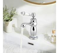 Bathroom Basin Mixer Tap, Single Lever Mono Sink Tap with 2X 600mm Flexible Hoses, Retro European Floral Ceramic Handle Monobloc Mixer Taps Faucet with Hot & Cold Dual Controls (Silver)