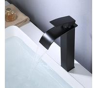 Bathroom Basin Mixer Tap Tall Basin Mixer Tap Black Waterfall Hot & Cold Tall Waterfall Bathroom Taps Flat Spout Single Lever,Black