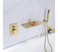 Bathroom Basin Mixer Tap Wall Mounted Bath Mixer Taps with Shower Head Waterfall Bathroom Tap Set 2 Spouts Wall Mounted Taps Hot and Cold,Brushed Gold LWX