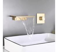Bathroom Basin Mixer Tap Wall Mounted Bathroom Mixer Tap Wide Mouth Single Handle Waterfall Basin Taps Brass Split Type Tap,Brushed Gold