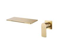 Bathroom Basin Mixer Tap Wall Mounted Bathroom Sink Mixer Tap Waterfall Style Wide Spout Sink Taps for Bathroom,Brushed Gold