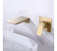 Bathroom Basin Mixer Tap Waterfall Basin Taps Bathtub Bathroom Mixer Tap Bath Faucet Single Lever Wall Mounted Basin Mixer Tap 2 Hole, Brushed Gold