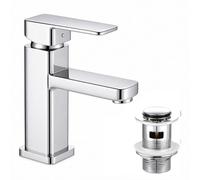 Bathroom Basin Mixer Tap with Popup Waste Slotted - Monobloc Sink Tap, Single-Hole Design with Hot & Cold Hoses for Bathroom, Washroom, Cloakroom & More - Chrome