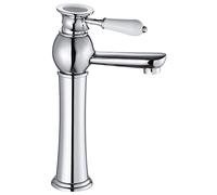 Bathroom Basin Mixer Taps High Rise Basin Tap Traditional Tall Faucet with Ceramic Handle Anti-Drip Classic Brass Taps with Hose Swivel Spout Retro Style Polished Chrome for Countertop