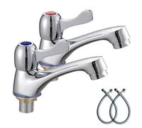 Bathroom Basin Pillar Taps Traditional Pair Twin Taps Two Wash Sink Faucets Hot and Cold Water, Polished Chrome Set of 2