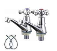 Bathroom Basin Pillar Taps Traditional Pair Twin Taps Two Wash Sink Faucets Hot and Cold Water, Polished Chrome Set of 2