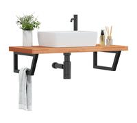 Basin Shelf Wall Mounted Bathroom Countertop Steel and Solid Wood Beech vidaXL