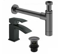 Bathroom Basin/Sink Mixer Tap & Waste Including Bottle Trap Black