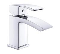 Bathroom Basin Sink Mixer Taps with Waterfall Spout, Square Moono Bathroom Sink Tap Single Lever Monobloc Brass Chrome Basin Taps 1 Hole with Hot and Cold Hoses