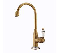 Bathroom Basin Sink Taps Kitchen Sink Taps Cold &Hot Water Mixer Tap Copper Gooseneck Antique Ceramic Handles with Water Supply Hoses Black Ancient Vessel Faucet (Brown)